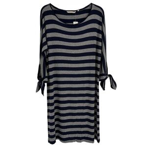 Soft Surroundings Adrift Dress Size M Women Shift Tie Cuffs Stripe NWT Blue Gray